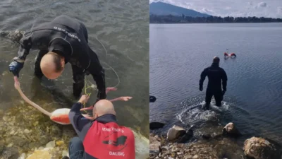 Sahilde yürüyenler fark etti, ekipler seferber oldu. İnciraltı'nda tuzağa takılan