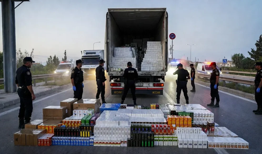 KOM ekiplerinin takibe aldığı lojistik aracında arama yapan polisler gözlerine