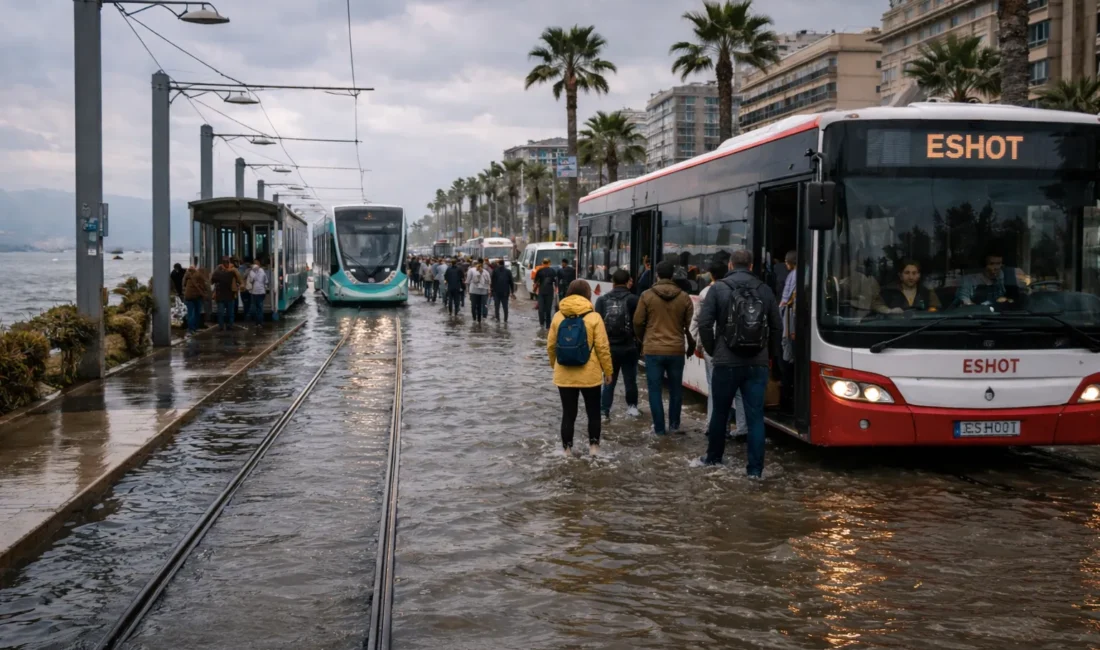 Lodos kabusu Karşıyaka sahilini vurdu! Deniz suyu rayları yuttu, Tramİzmir