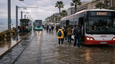 Lodos kabusu Karşıyaka sahilini vurdu! Deniz suyu rayları yuttu, Tramİzmir