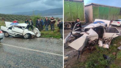 Manisa'nın Alaşehir ilçesinde otomobil ile canlı hayvan taşıyan bir TIR'ın