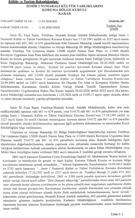 Yenifoça yat limanı için 'koruma' düğümü çözüldü: Yeni sınırlar belirlendi 1 Yenifoça yat limanı için 'koruma' düğümü çözüldü: Yeni sınırlar belirlendi