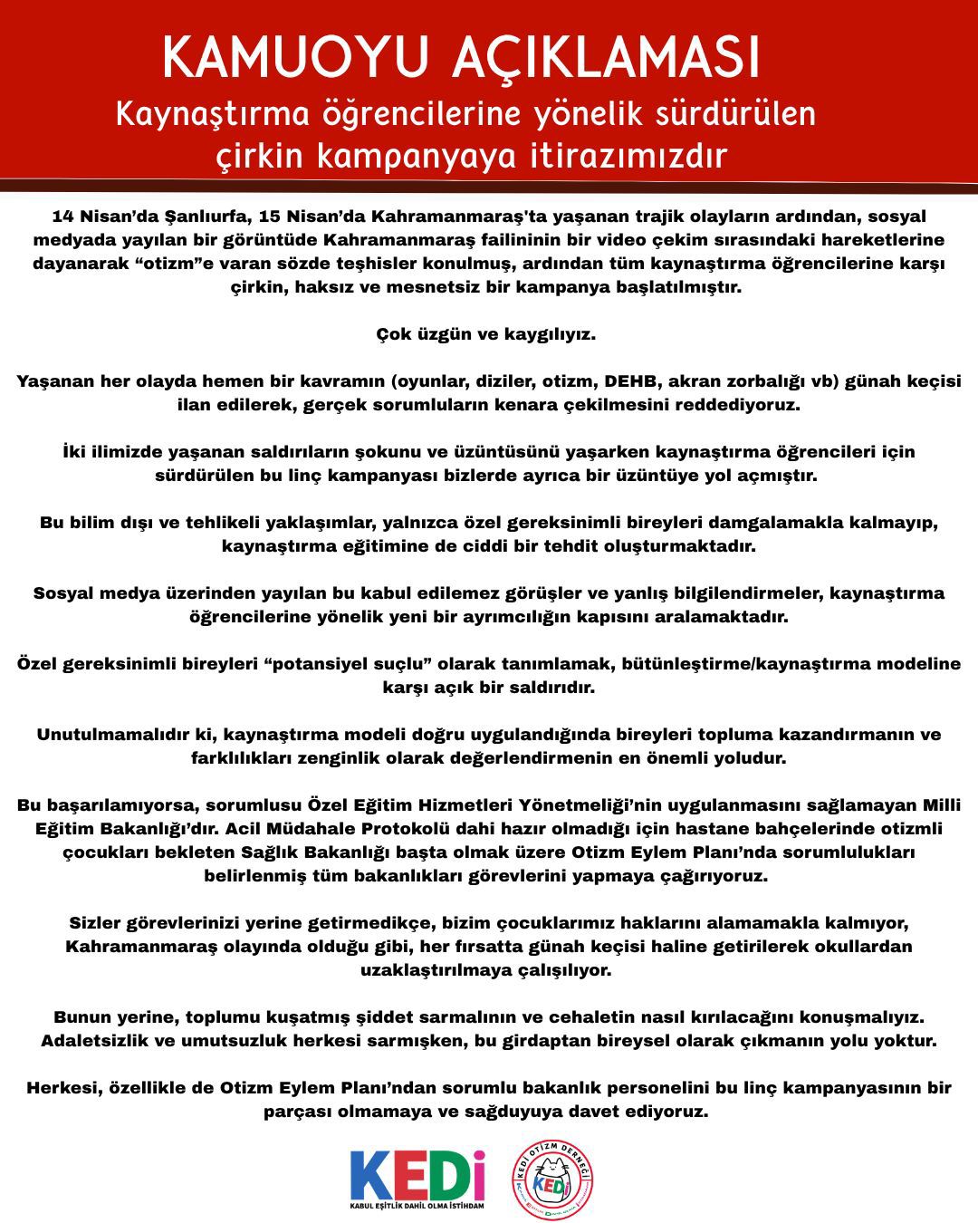 Katliamın faturası otizmli çocuklara kesilemez: "Bu bir linç kampanyasıdır!"