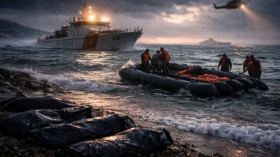 Fırtınalı denizde "dur" ihtarına uymayan bot su alarak battı. Ekipler