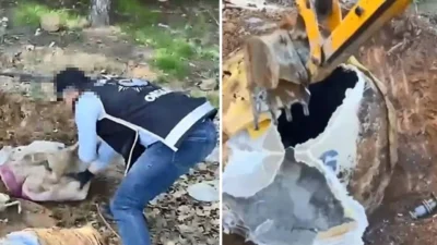 İstanbul emniyetinin kırsal alanda dron destekli taramaları sonucu, toprağa gömülmüş