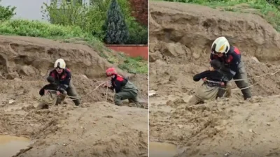 Sağanak yağış sonrası oyun alanı bataklığa dönüştü! Torbalı'da çamura saplanıp
