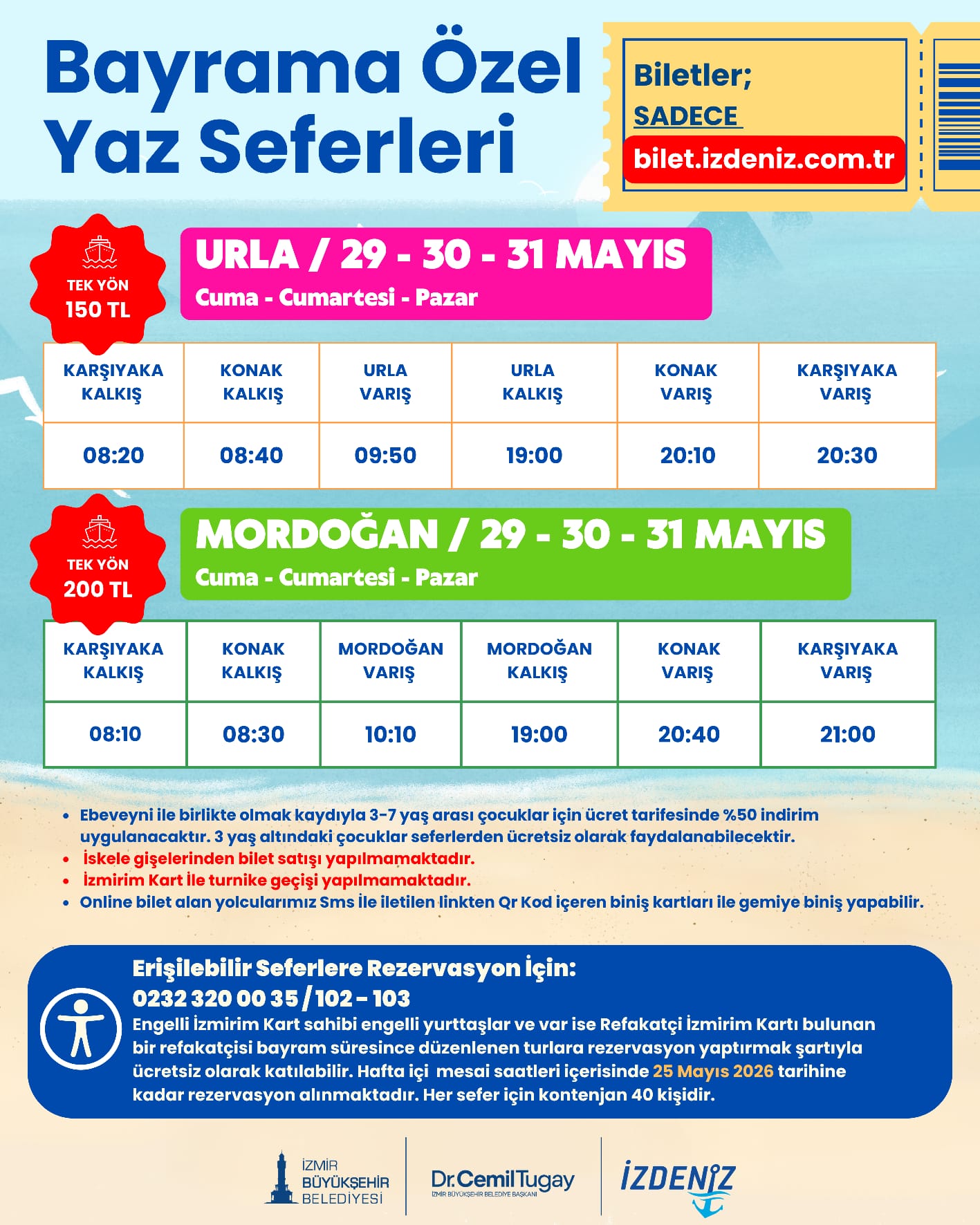 İzmirlilere bayram müjdesi: Urla ve Mordoğan seferleri başlıyor