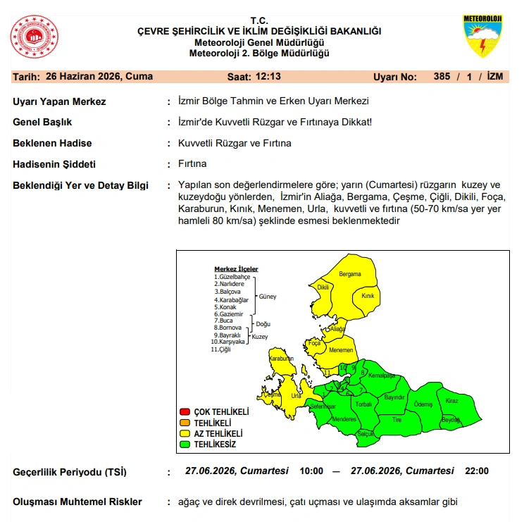 İzmir için turuncu kodlu alarm: Saatte 80 kilometreyi bulacak!