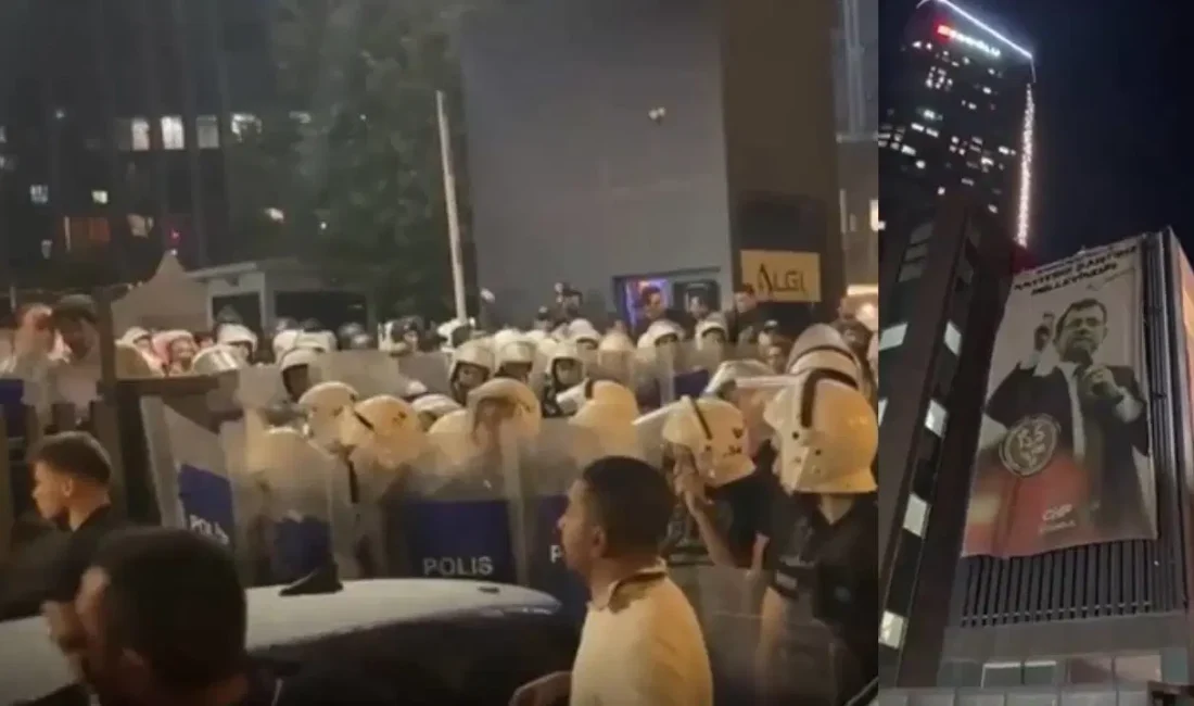CHP İstanbul İl Başkanlığı binasında asılı bulunan Ekrem İmamoğlu pankartının