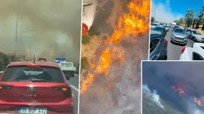 Manisa'nın Akhisar ilçesinde öğle saatlerinde başlayan orman yangını, şiddetli rüzgarın