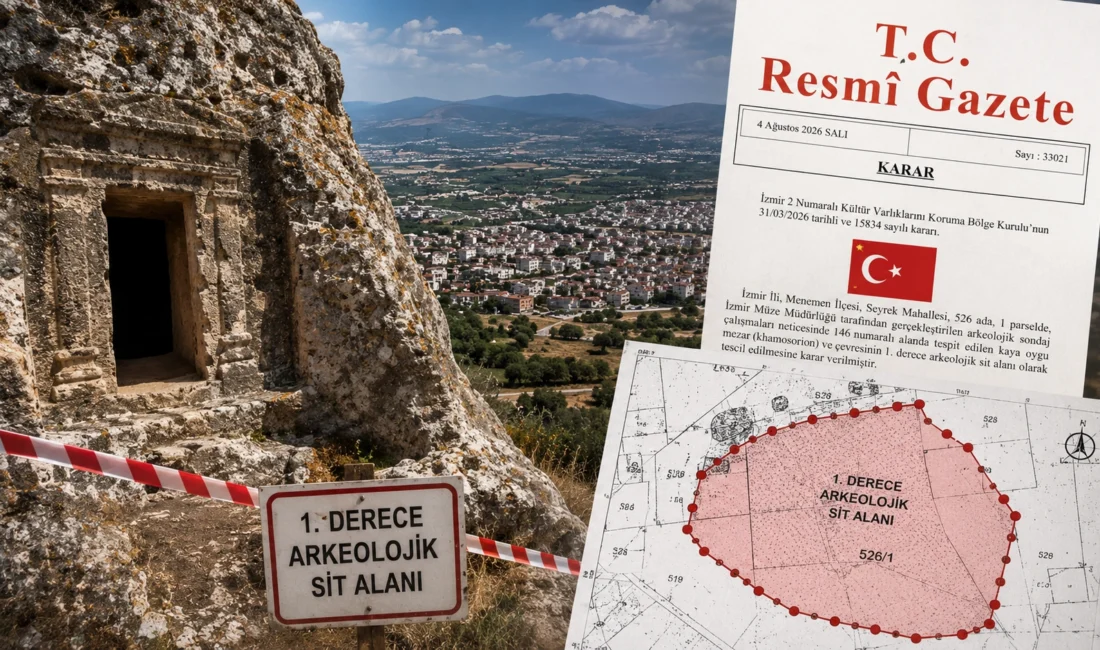 İzmir’in Menemen ilçesinde yürütülen arkeolojik sondaj çalışmalarında ortaya çıkarılan kaya