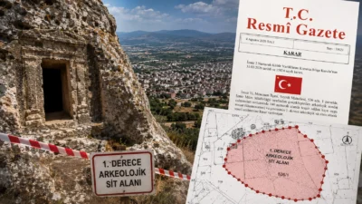 İzmir’in Menemen ilçesinde yürütülen arkeolojik sondaj çalışmalarında ortaya çıkarılan kaya
