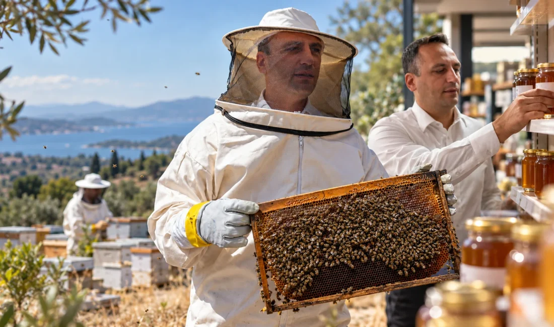 Bornova Belediye Başkanı Ömer Eşki, Kayadibi’ndeki belediye arılığında düzenlenen bal