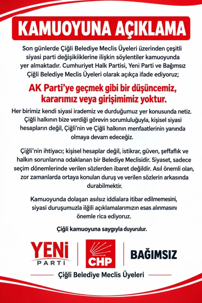Çiğli'de transfer iddialarına bildirili yanıt: 3 gruptan ortak AK Parti yanıtı