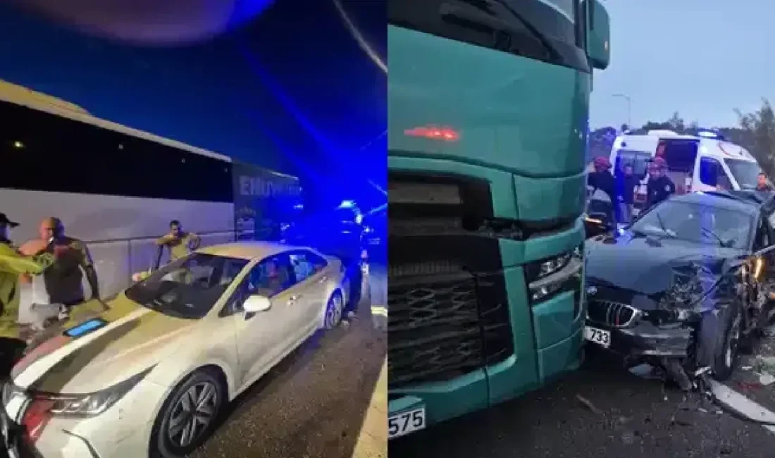 İstanbul-İzmir Otoyolu’nda gece saatlerinde 5 otomobil, bir otobüs ve bir