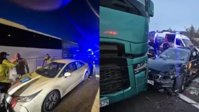İstanbul-İzmir Otoyolu’nda gece saatlerinde 5 otomobil, bir otobüs ve bir