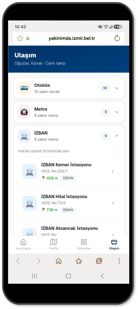 En yakın 10 bin noktaya tek ekrandan ulaşılacak: 'Yakınımda' ile İzmir cebinde!