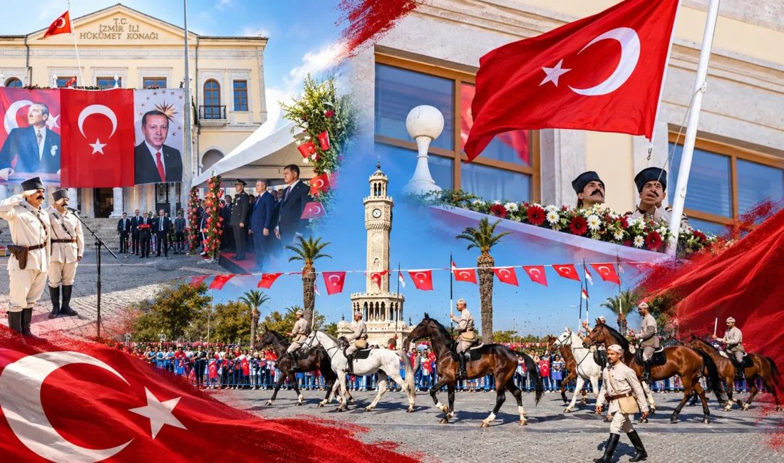 İzmir’in kurtuluşunun 104’üncü yıl dönümü coşkusu, İzmir Valiliği’nde düzenlenen bayrak