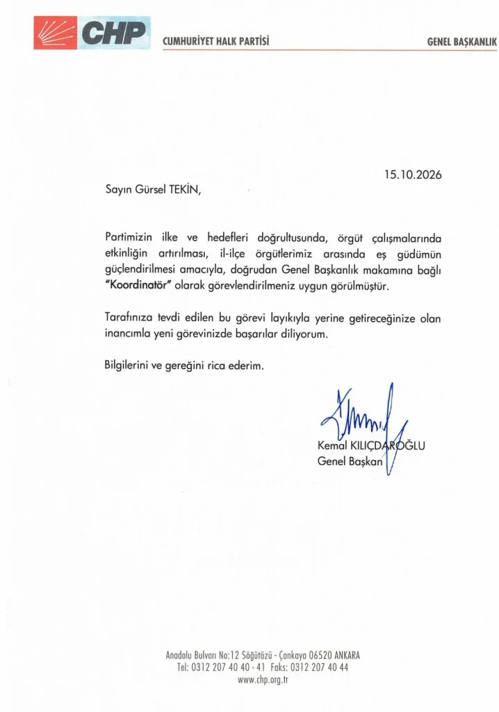 Gürsel Tekin’e Kılıçdaroğlu’ndan yeni görev 1 Gürsel Tekin’e Kılıçdaroğlu’ndan yeni görev