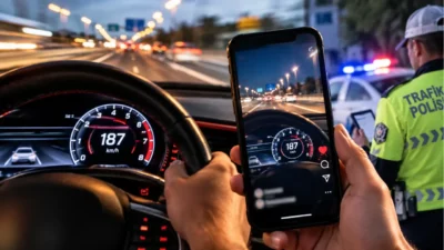 İzmir’de bir otomobilin saatte 187 kilometre hızla ilerlediği anlara ait