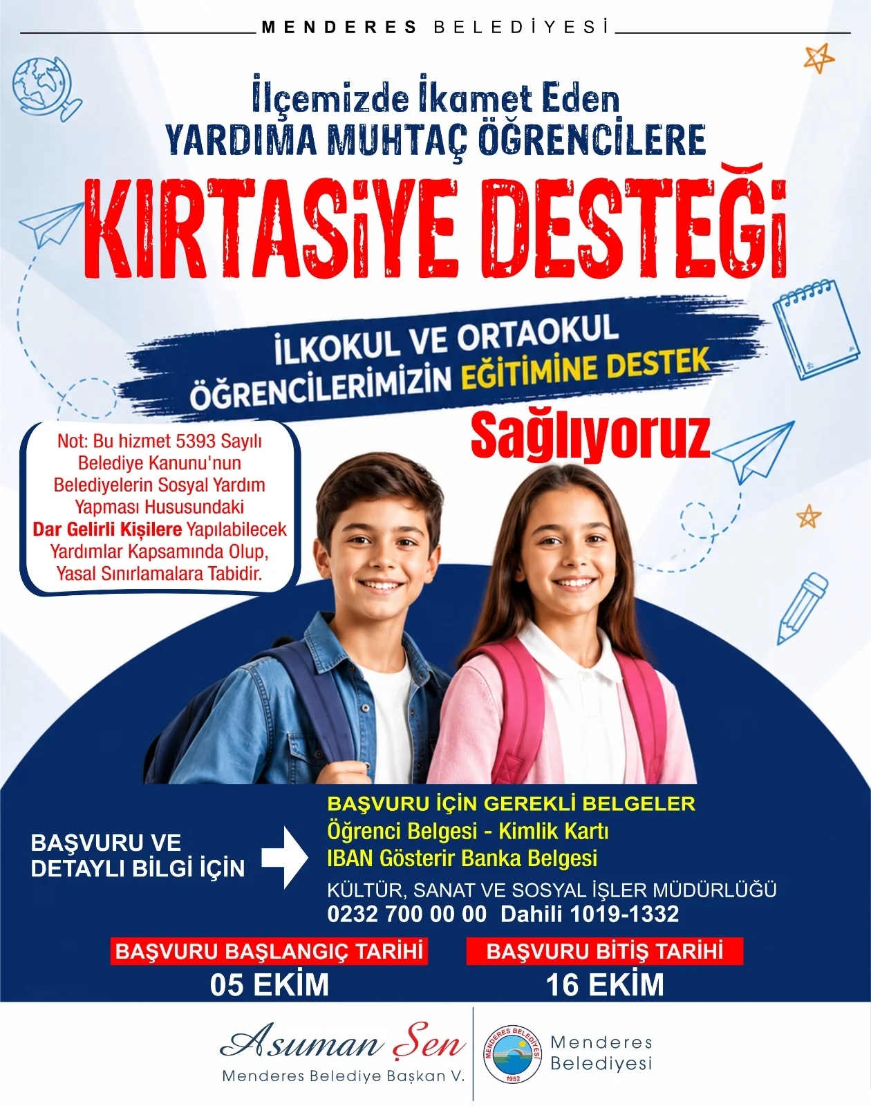 Menderes’te ailelerin yükü hafifliyor! Kırtasiye desteği başvuruları başlıyor!