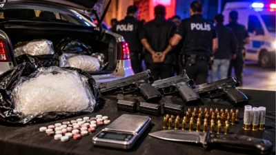 İzmir'in Menemen ilçesinde polisin düzenlediği operasyonda, bir otomobilin bagajına gizlenmiş